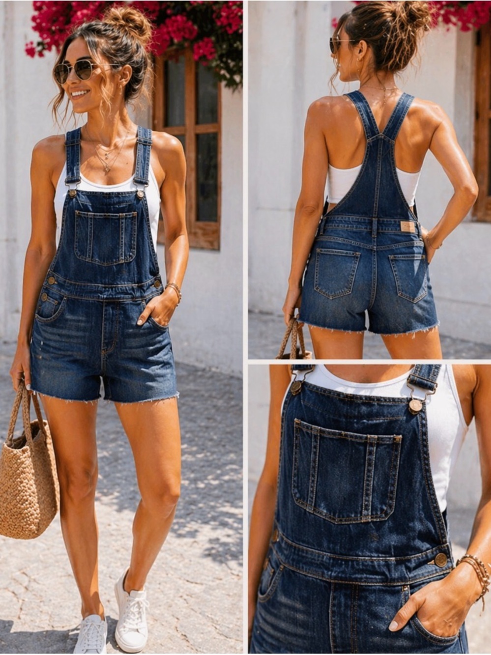 PAIGE Dark Indigo Denim Short Overalls